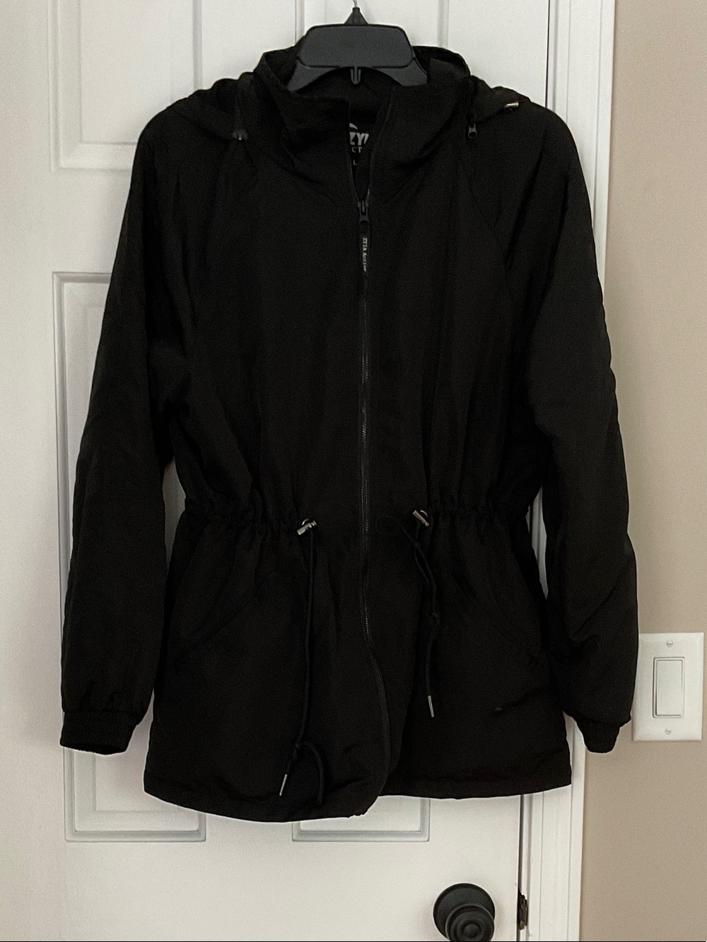 Women's Black Hooded Drawstring Utility Jacket